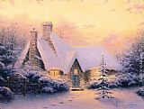 Thomas Kinkade Canvas Paintings - Christmas Tree Cottage